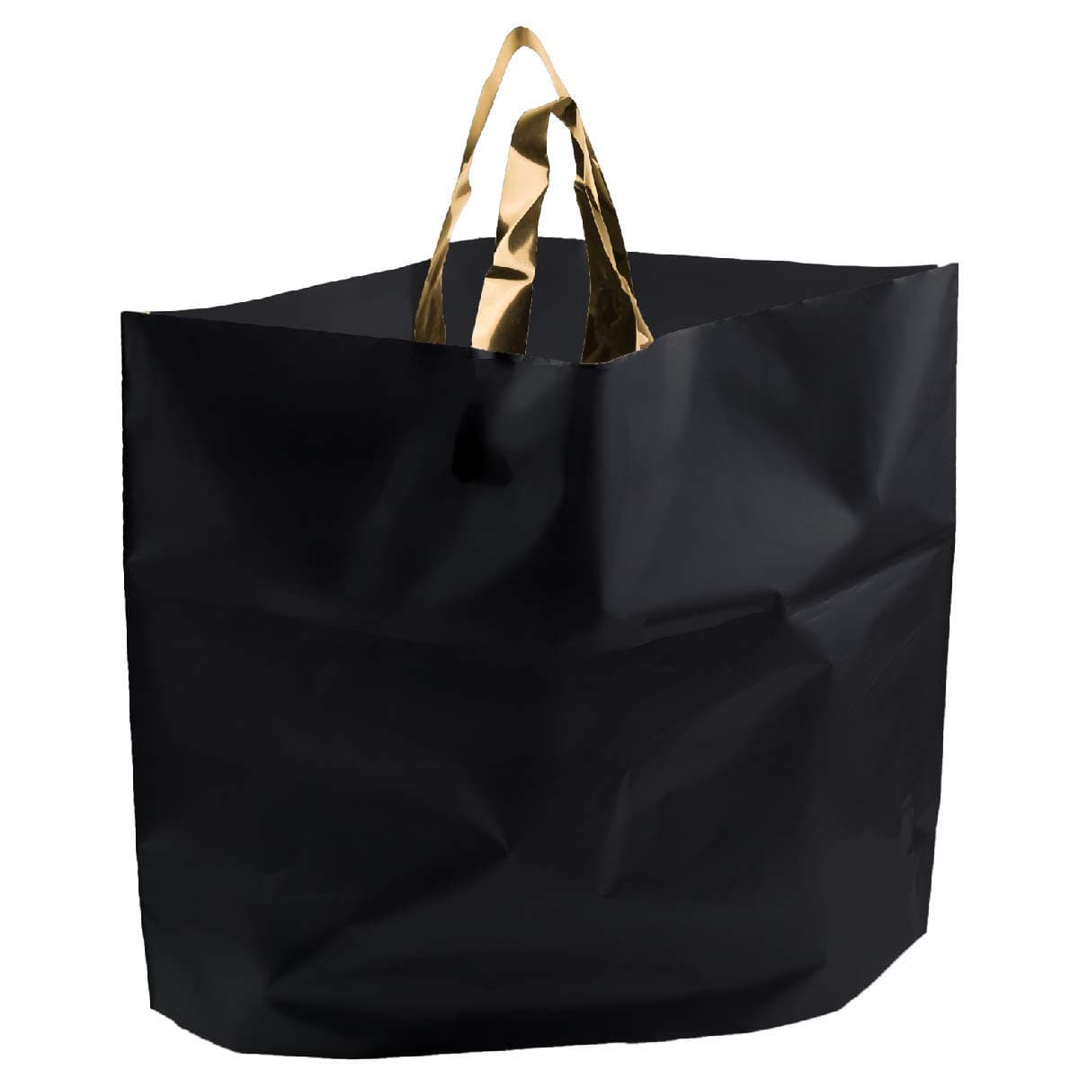 Retail Shopping Bags for Boutique - Large 14x18 Black Gift Bags with Handles Extra Thick Reusable Plastic Grocery Bags, 50pcs Bulk