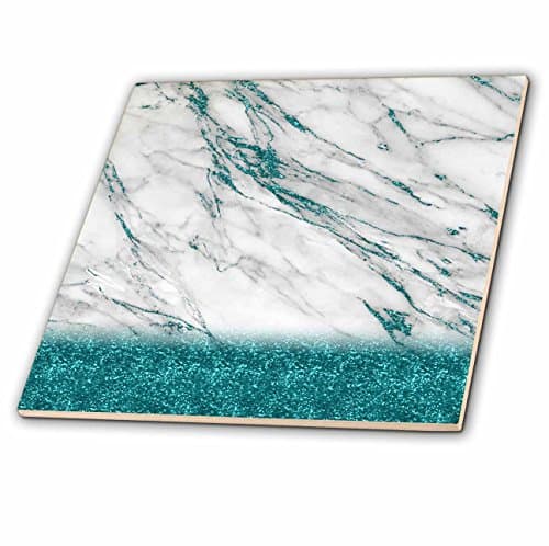 3dRose ct_268849_2 Luxury Grey Aqua Teal Gem Stone Marble Glitter Metallic Faux Print Ceramic Tile, 6"