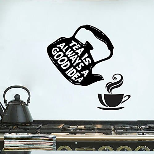 Sticker Yard Kitchen Tea with Jug Quote Wall Sticker & Decal (Color - Black Matte Finish PVC Vinyl Size - 61CM X 86CM)