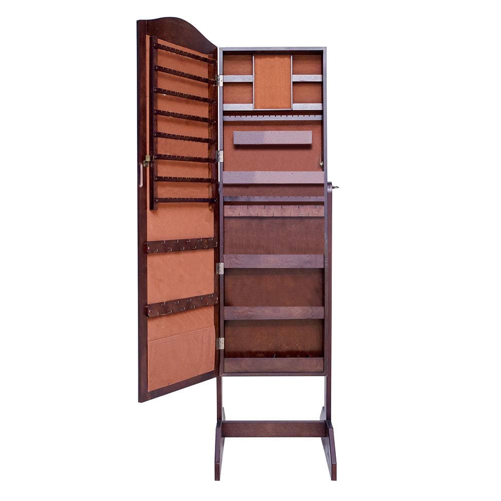 DlandHome Full Length Mirror, Free Standing Floor Mirror Rectangle with Jewelry Armoire Organizer, Adjustable Tilt Angles, L062-C Brown, 1 Pack