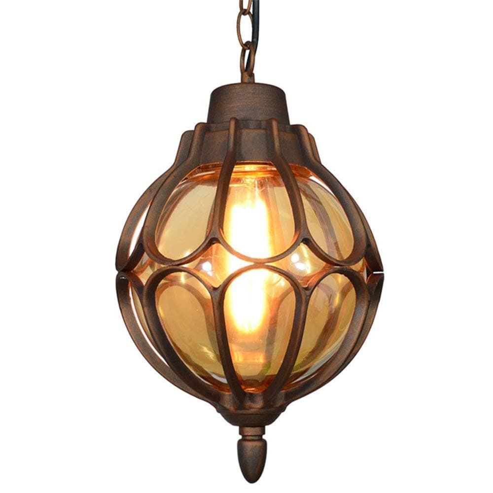 IP44 Outdoor Ceiling Pendant Light Antique Bronze Color Loft Retro Industrial Aluminum Glass Ball Rainproof Waterproof Outdoor Hanging Lamp Gazebo Villa Yard Porch Chandelier (φ18 * 33CM)