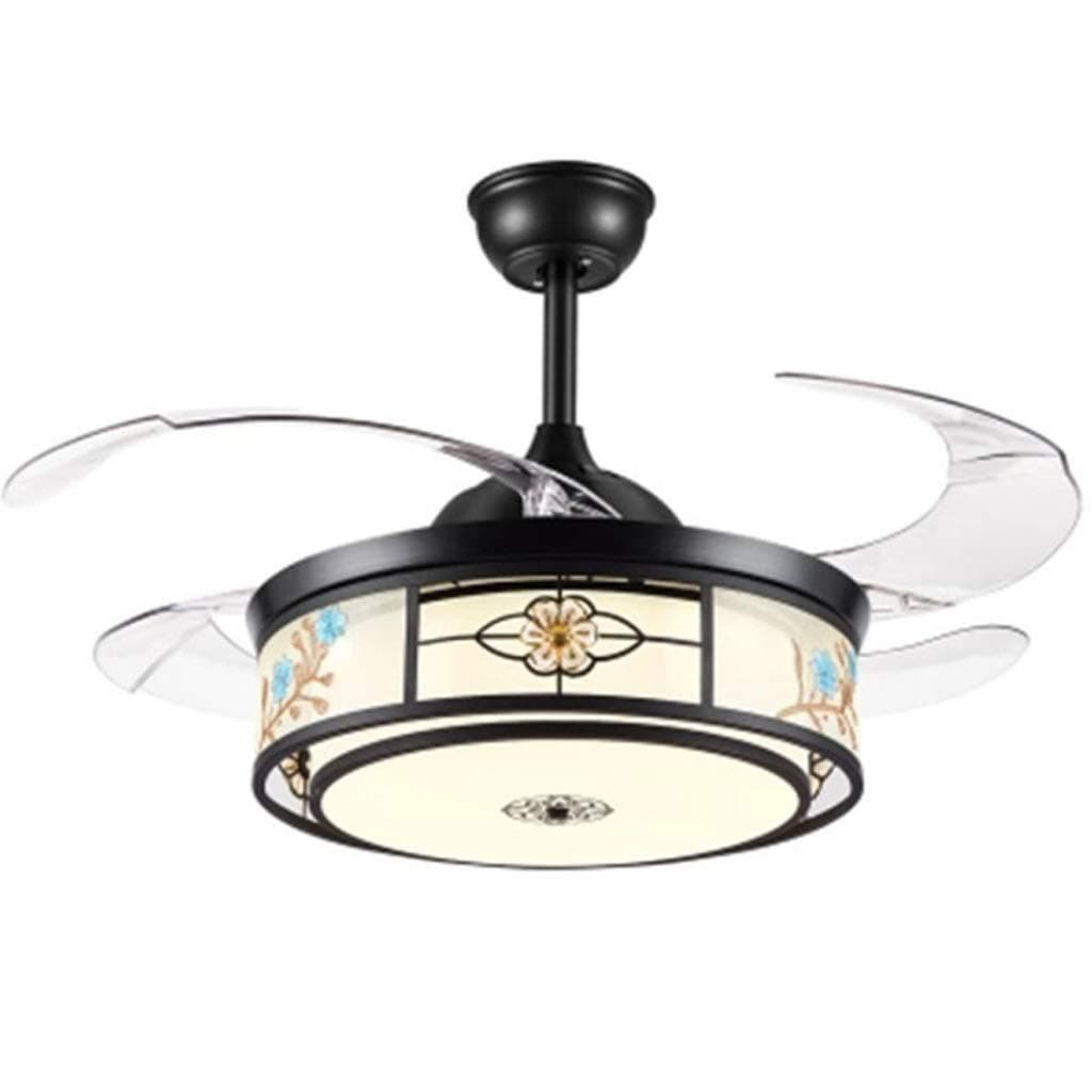 Jiji Modern Ceiling Fan Light Dinning Room Bedroom Light Modern LED Dimming Invisible Ceiling Fan Light Ceiling Lamp (Color : Black, Size : Remote Control)