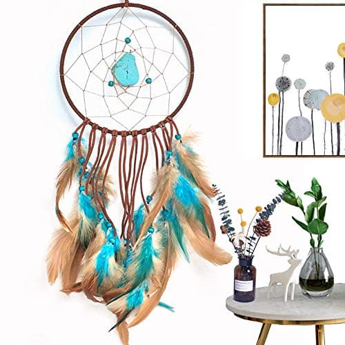 Ricele Turquoise Dream Catcher Native American Dream Catcher Indian Dream Catchers for Kids Teal&Brown Feathers Ornament Wall Hanging Home Decoration Craft Gift
