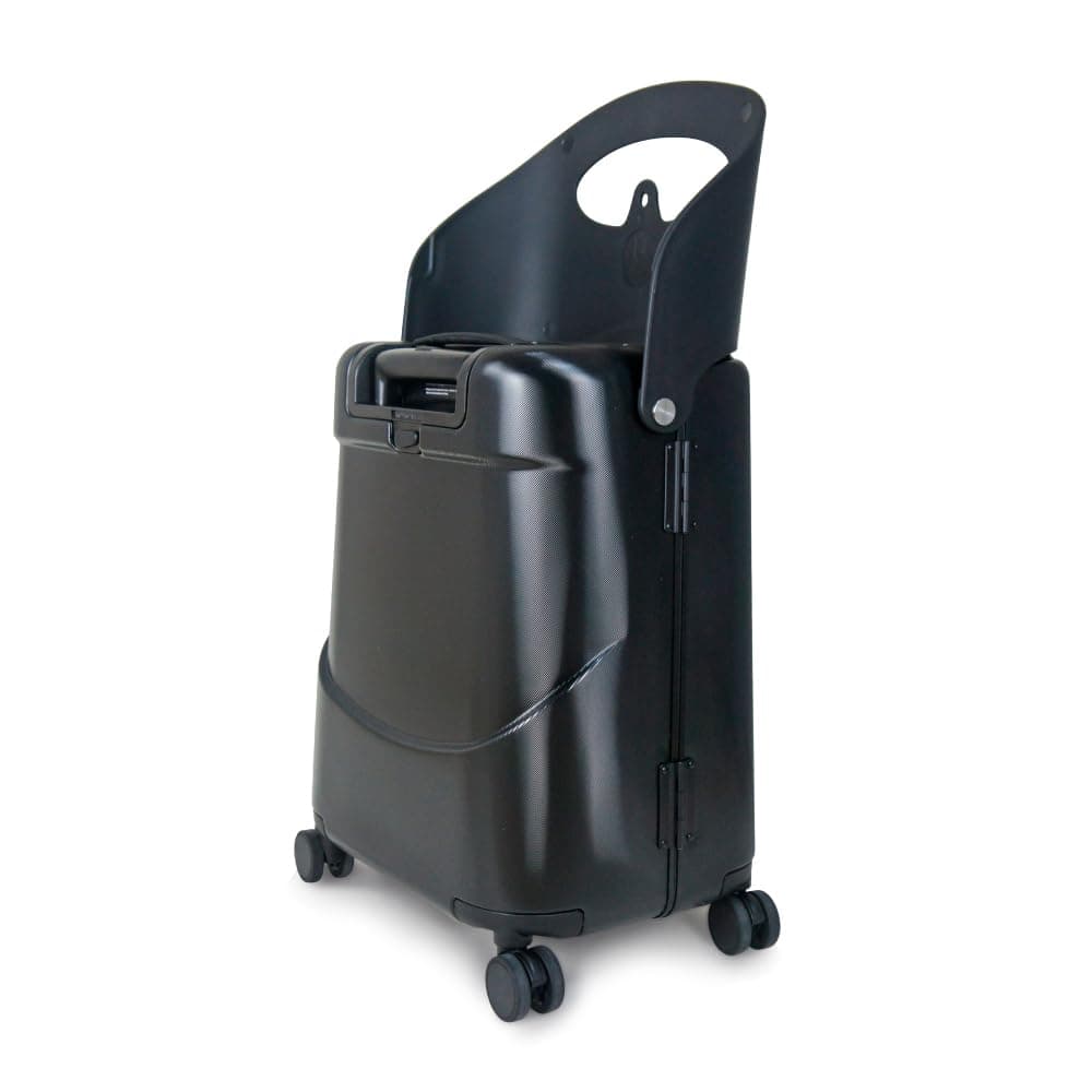 4-Wheel Carry-On Luggage with Seat – Ride-On Suitcase for Easy Family Travel, Seat Belt, 43L Hard Shell, Waterproof Pocket, Adjustable Handle, Midnight Black