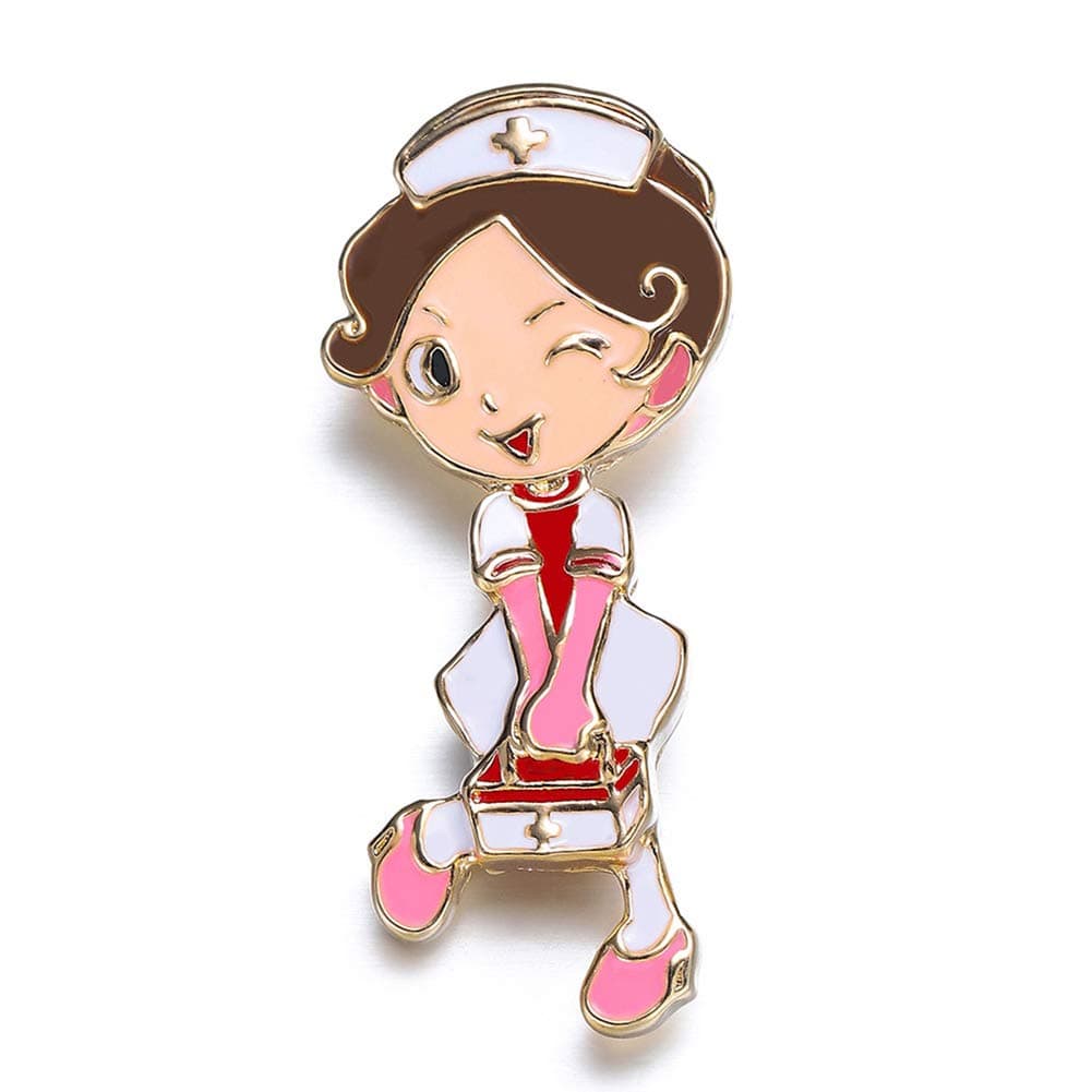 HANRESHEHANRESHE Cute Nurse Brooch Doctors Nurse Gift Medical Jewelry Gold Plated Lapel Pin Meatl Cartoon Enamel Pins Brooches Accessories Bag Hat