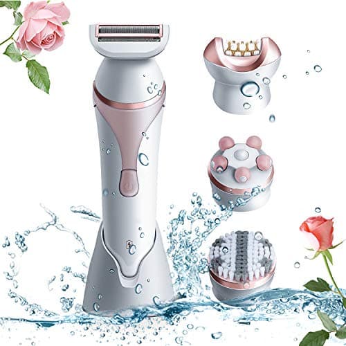 Epilator, Fishstar Womens Epilator Cordless 4 IN 1 Electric Hair Removal Razor Shaver with Shaver head, Epilator head, Facial Clean Brush Head and Massage Head Wet or Dry