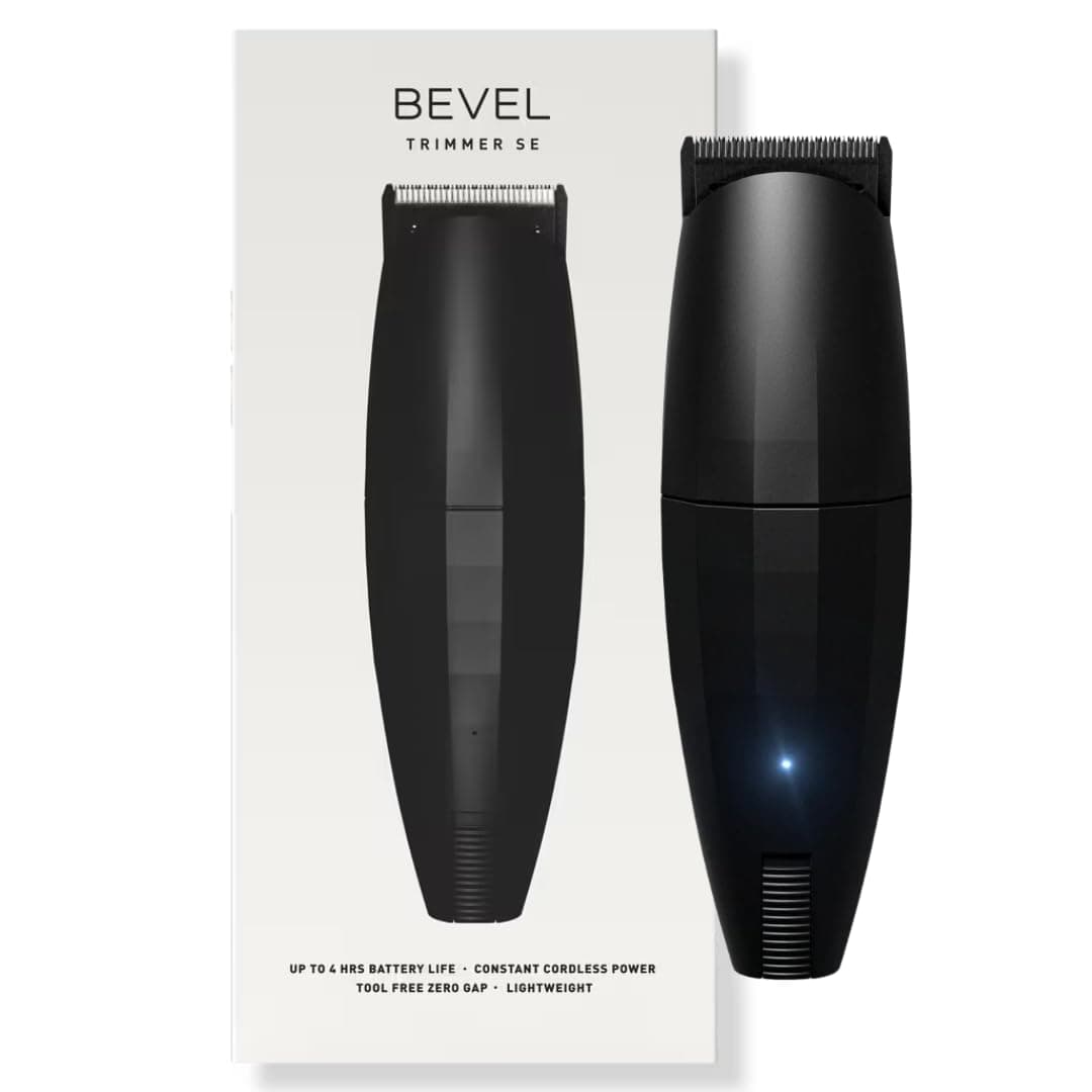 Bevel Beard Travel Trimmer SE for Men - Lightweight Cordless Mustache Trimmer, 4 Hour Rechargeable Battery Life, Tool Free Adjustable Zero Gapped Blade, Barber Supplies, Black (Packaging May Vary)