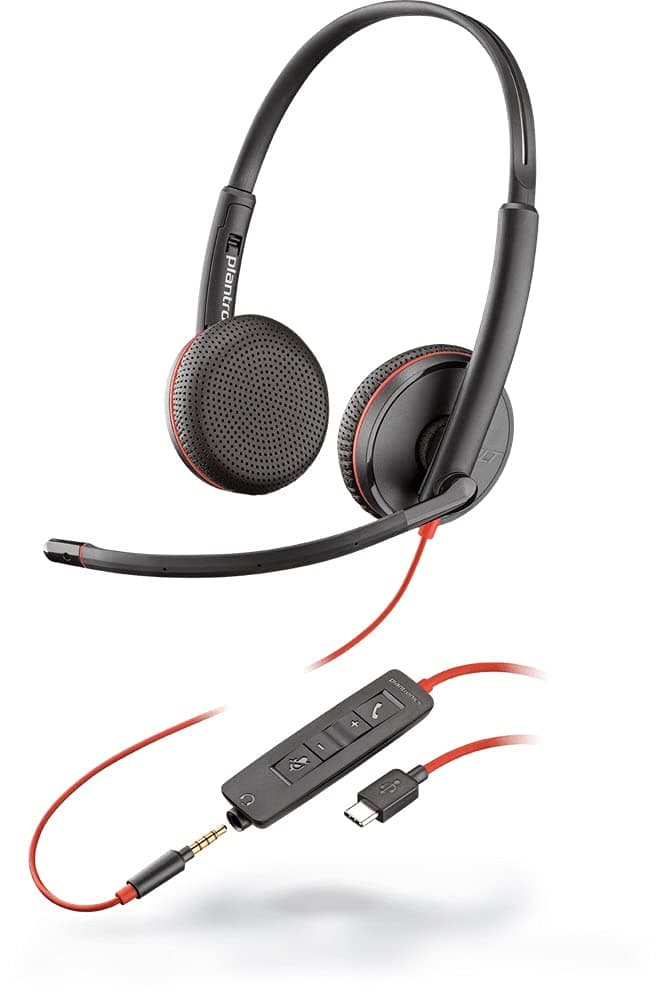 Blackwire 3225 USB-A Wired Headset - Dual-Ear (Stereo) with Boom Mic - Connect to PC/Mac via USB-A or Mobile/Tablet via 3.5 mm Connector - Works with Teams, Zoom & More