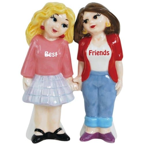 Westland Giftware Magnetic Ceramic Salt and Pepper Shaker Set, Mwah Best Friends, 4-Inch, Set of 2