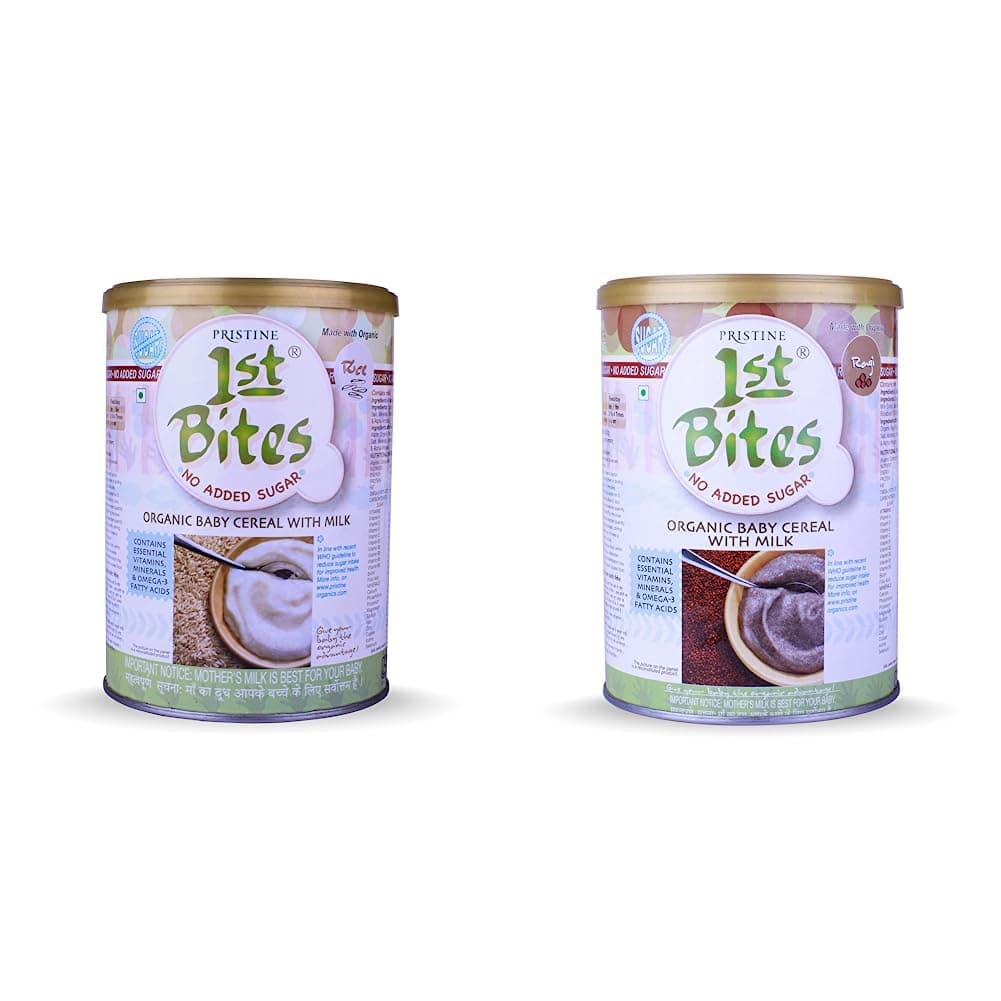 PRISTINE 1st Bites Baby Cereal with Milk (Rice - No Added Sugar, 6-24 Months) & 1st Bites Baby Cereal with Milk (Ragi - No Added Sugar, 6-24 Months)