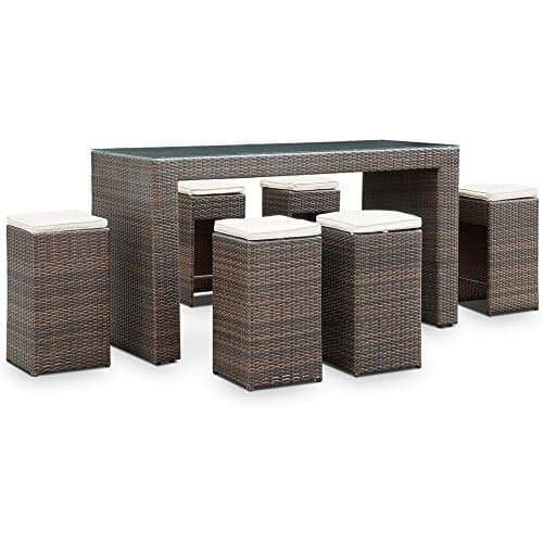 Cubed 7 Piece Outdoor Patio Pub Set - Brown White
