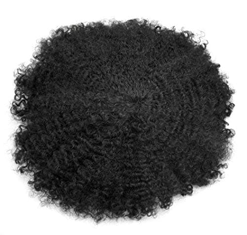 LHC HAIR Afro Curly Mens Toupee Full Poly African American Hairpieces All Skin PU Mens Replacements Kinky Curly Hair Systems Afro Wavy 6mm 10x8 120% Light to Medium Density (8"10", 1 Jet Black)