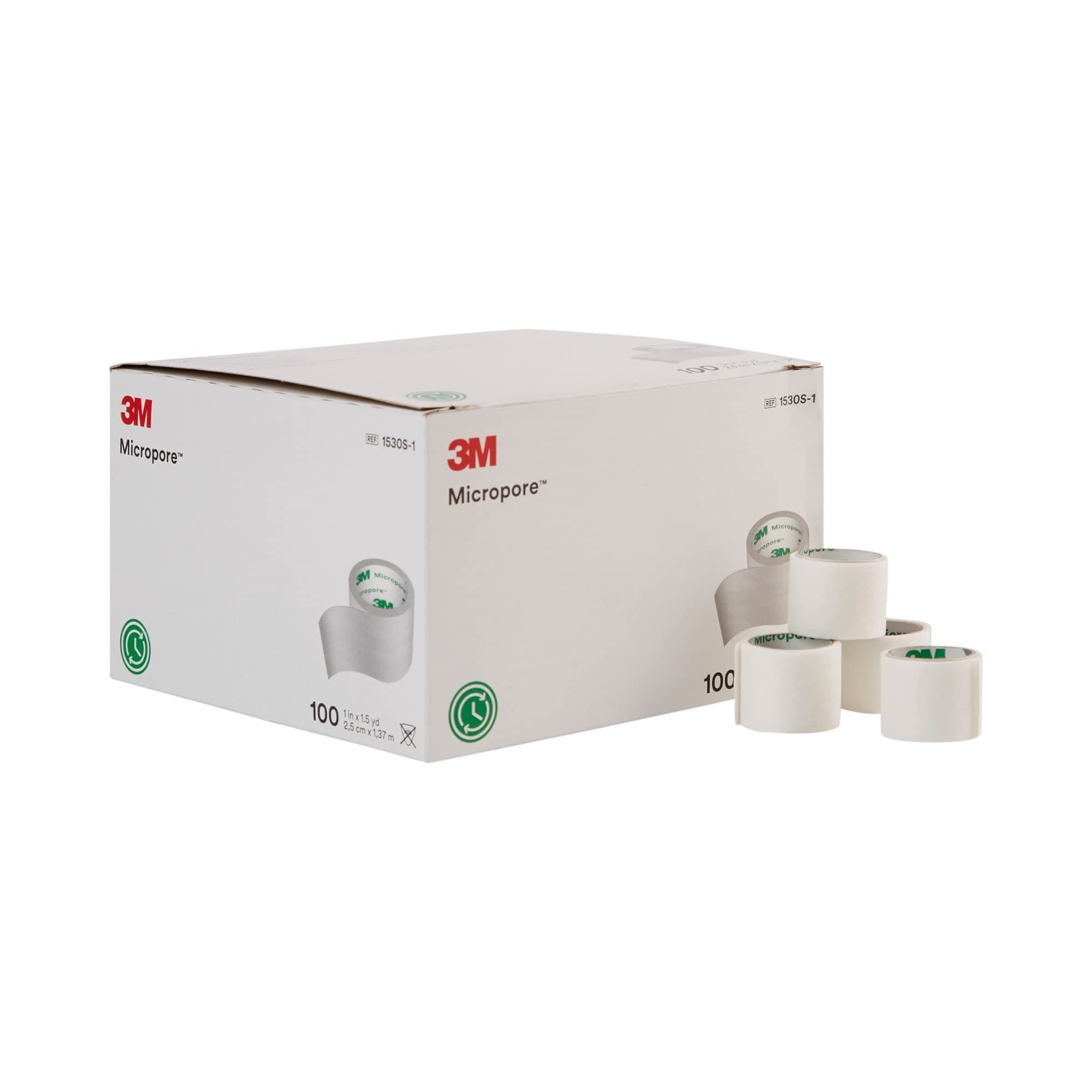 3M Micropore Tape 1530S-1, 500 Rolls (Pack of 5)