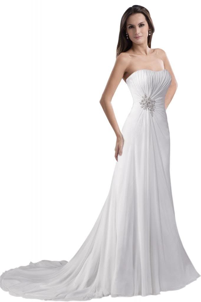 GEORGE BRIDE Simple Strapless Chiffon Over Satin Beach Wedding Dress Size 16 White