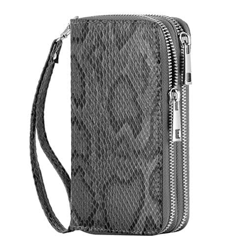 Cellphone Wallet for Women Dual Zipper Long Purse with Removable Wristlet