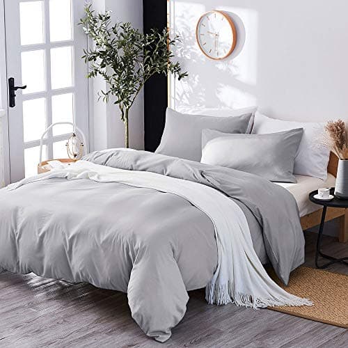 Marriarics 3 Piece Lightweight Duvet Cover King - Ultra Soft Washed Process Microfiber Gray Duvet Cover Set - Comforter Cover with Zipper Closure and 2 Pillow Shams(Gray, King)