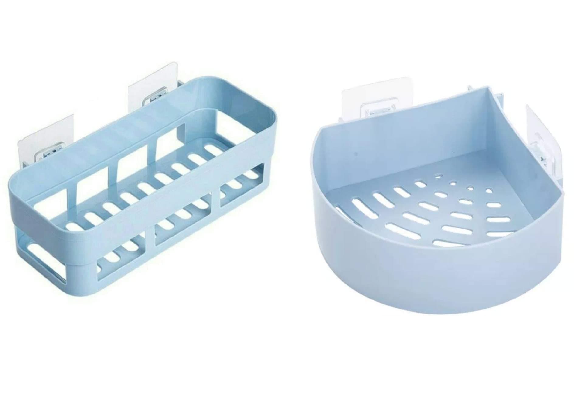 MOHAK Multipurpose ABS Plastic Strong Adhesive Kitchen & Bathroom Wall Bathroom Shelf and Corner Without Drilling Storage Rack (Combo 1+1)