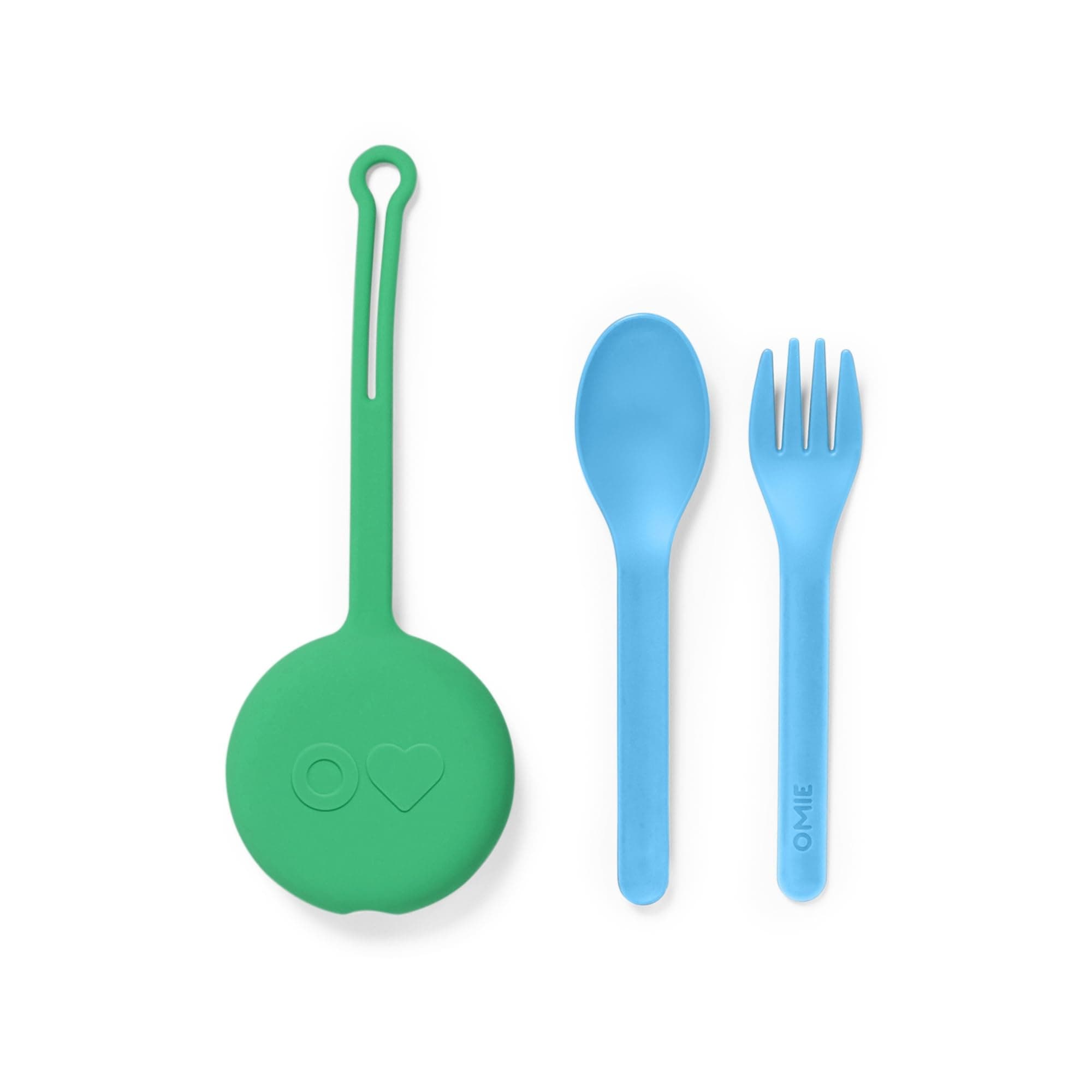 OmieBox Kids Utensils Set with Case - 2 Piece Plastic, Reusable Fork and Spoon with Pod for Kids, Travel, Lunch Boxes - (Mint Green)
