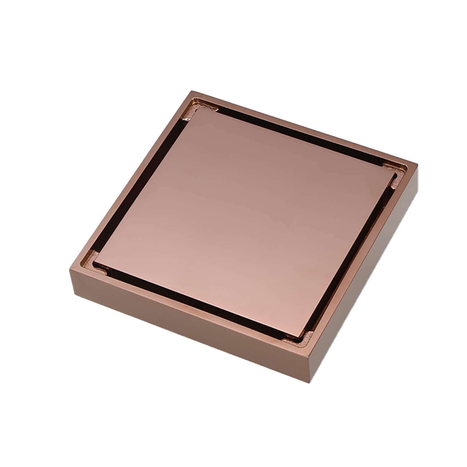 Invisible Shower Drain Brass Flow Shower Floor Drain Square 4 inches Shower Waste Drain with Removable Cover, Stainless Steel Filter, Rose Gold