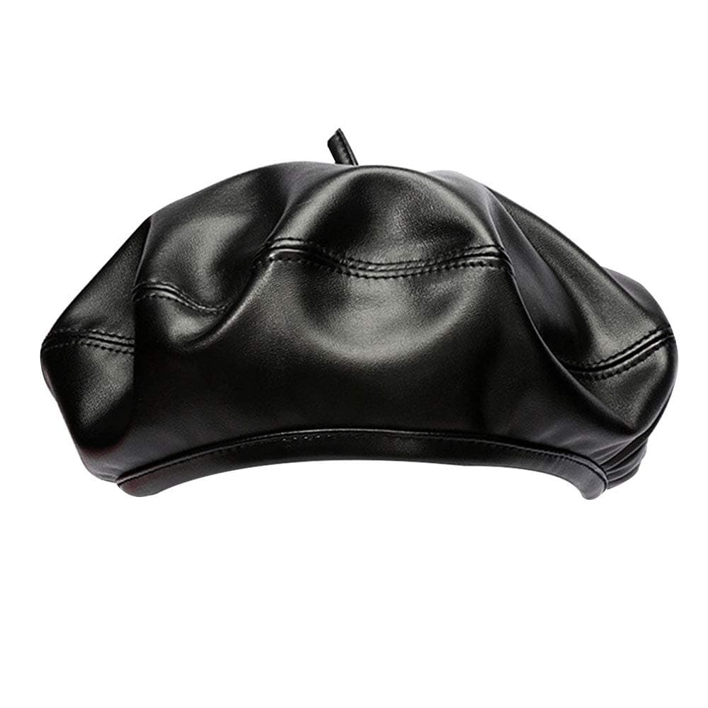 Women Solid Faux Leather Beret French Artist Painter Beanie Hat Cap