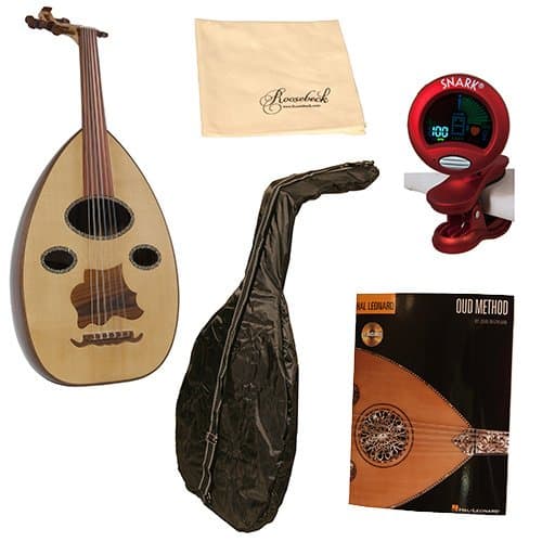Egyptian Oud Sheesham Oval Mother Of Pearl Inlay Deluxe Package w/Gig Bag, Book, Tuner and Polishing Cloth