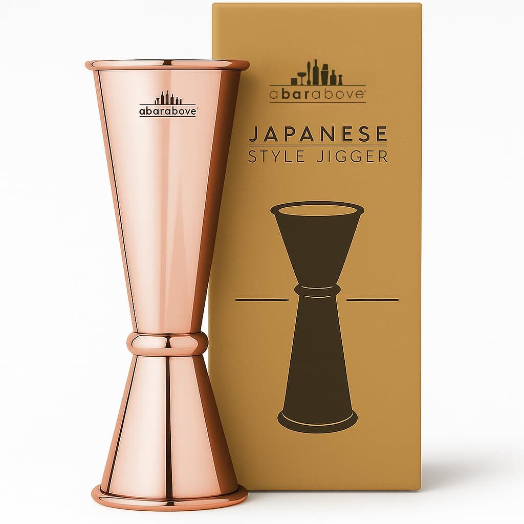 A Bar Above Premium Japanese Jigger with 8 Measurements Inside - Rolled Lip, Double Jigger for Bartending & Measuring Cocktails - Professional & Heavy-Duty 304 Stainless Steel Cocktail Jigger 1oz/ 2oz