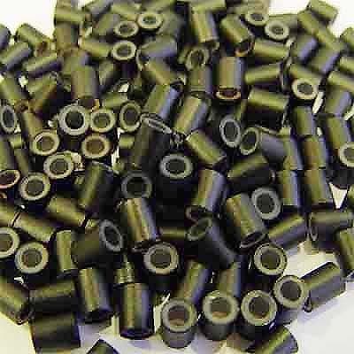 200 PCS 3.5 mm Silicone Lined Copper Micro Tube Rings Links Beads Linkies For I Tip Stick Glue Hair Extensions - Color Black -By Hair De Ville