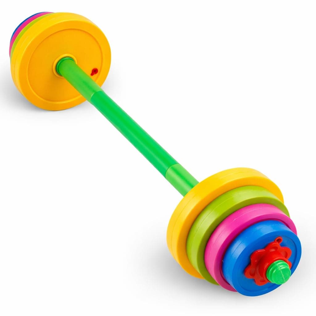 Liberty Imports Kids Barbell Weight Set - Adjustable Workout Toy Equipment for Children Pretend Play Exercise - Toddler Beginner Gym, Fitness, Weightlifting and Powerlifting (32 inches), multicolored