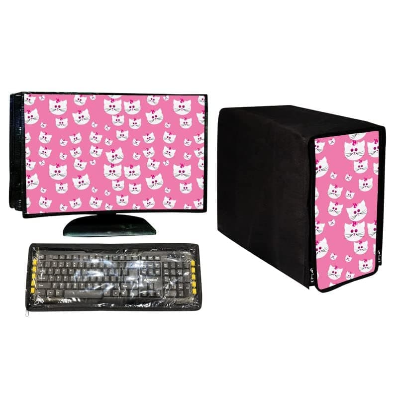 Genius Cart Printed Cream Computer Desktop3 in 1 DustProof Cover Combo 18 Inch Computer Desktop CPU Keyboard Cover Set of 3 - 21x1.5x13 Inch, Design 15