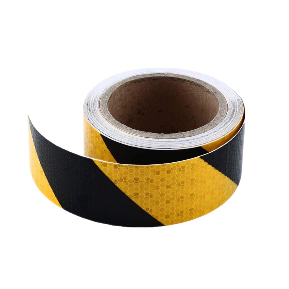 Waterproof Reflective Safety Hazard Caution Tape Yellow Black Striped Floor Marking Tape Self-adhesive Warning Sticker, 2 Inch x 30 Feet