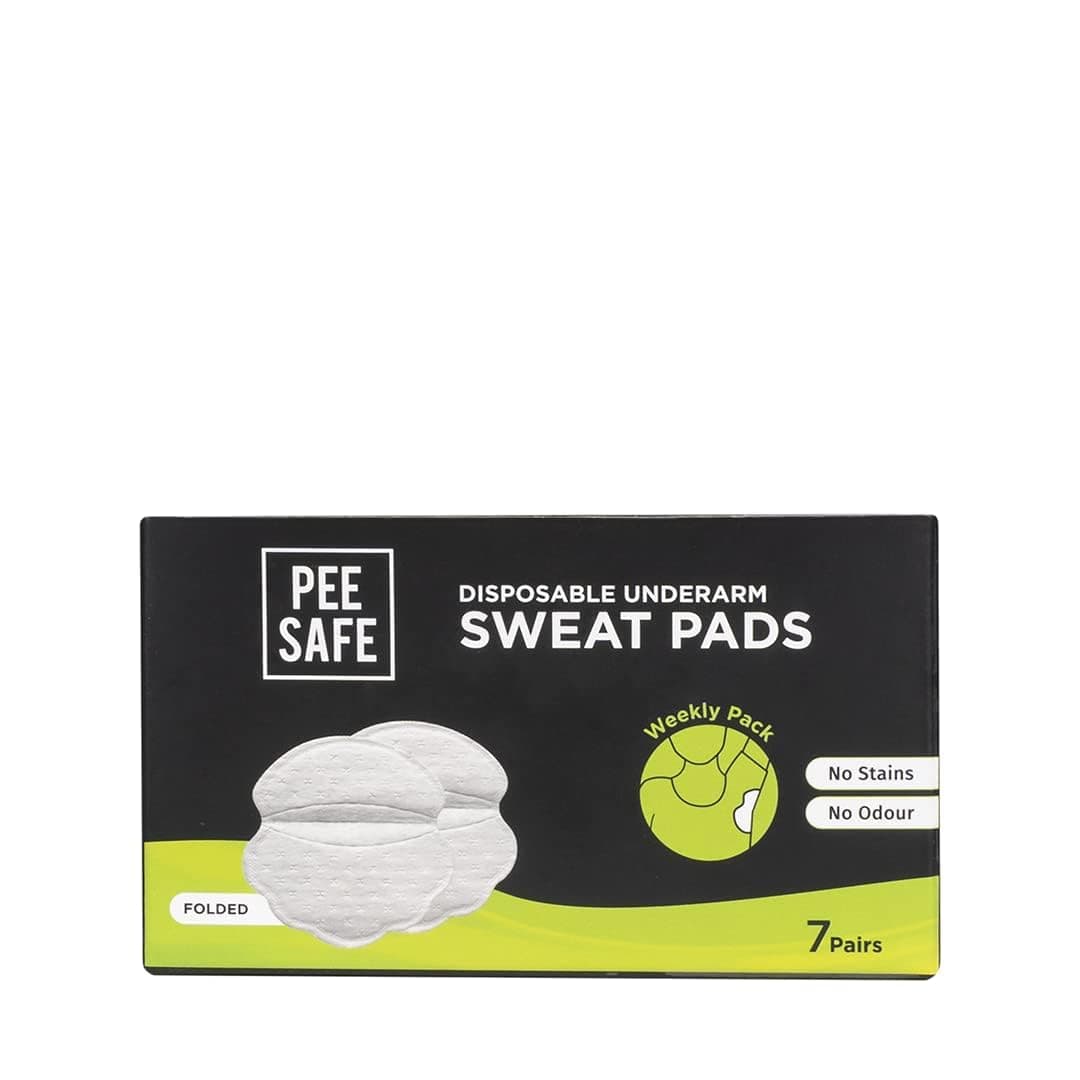 Pee Safe Sweat Pads For Underarms Women & Men (7 Pairs) 14 Pads | Folded | Prevents Stains | Absorbs Sweat & Unpleasant Odour | Breathable And Deodorizing | Self Adhesive Glue
