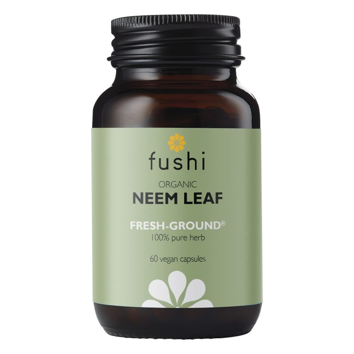 Fushi Organic Neem Leaf Capsules, 60 Caps | Fresh-Ground Whole Food | Detoxifying properties | Cleansing Herb, Purify Both Inside & Outside Body | Ethical & Vegan | Made in the UK