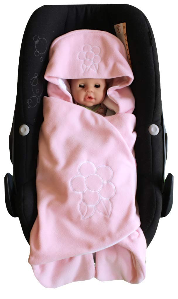ByBoom® - Swaddling Wrap, Car Seat and Pram Blanket for Spring, Summer and Autumn/Fall, Universal for infant and child car seats eg; Maxi-Cosi, Britax, for a pushchair/stroller, buggy or baby bed, Color:Pink - Flower