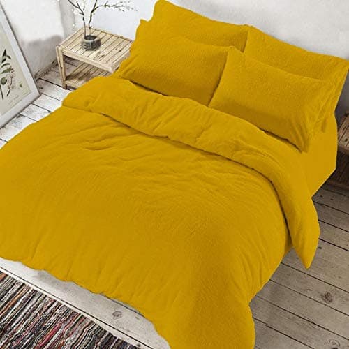 Ar linens Teddy Bear Fleece Duvet Quilt cover, Super Soft Warm Cozy Bedding Set With Pillow Cases in single Double King Super king (Mustard, Double)
