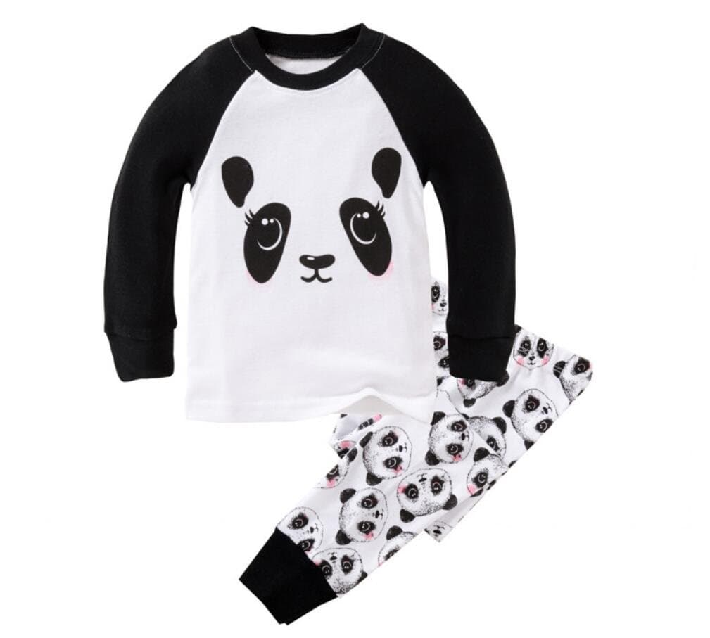 Little Girls Panda Long Sleeved Pajamas Set Cotton DRG7463 (6-12M) White