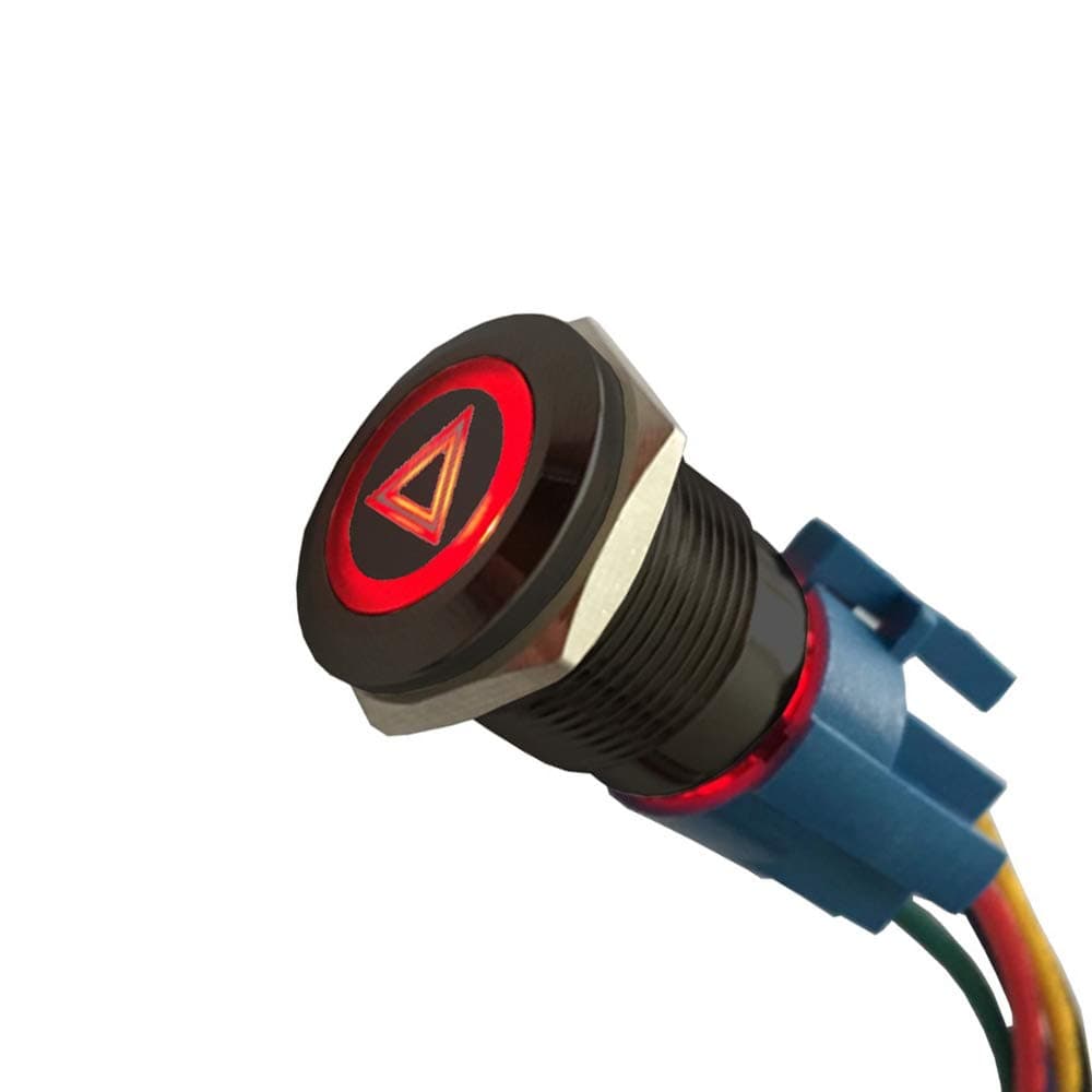 ESUPPORT 12V Car Vehicle Red LED Light Hazard Emergency Warning Push Button Metal Toggle Switch Socket Plug Wire Latching 19mm Balck Shell