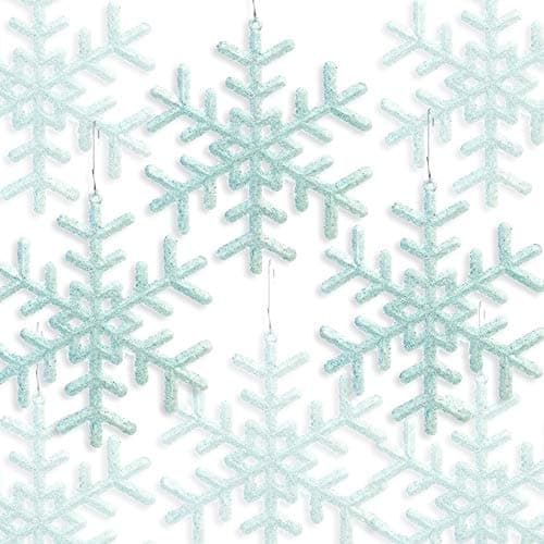 BANBERRY DESIGNS Blue/Green Snowflakes - Set of 24 Snowflake Ornaments – Approx. 5 Inch Frosted Look Blue/Green Fuzzy Snowflakes - Winter Baby Shower Essentials