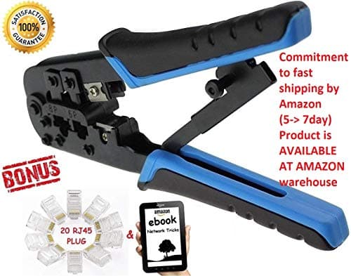 RJ45 CRIMP TOOL + 20 RJ45 rj45 connectors, 8P/RJ-45, 6P/R12, RJ-11 Crimp, Cut and Strip Tool, multifunction pliers for the network