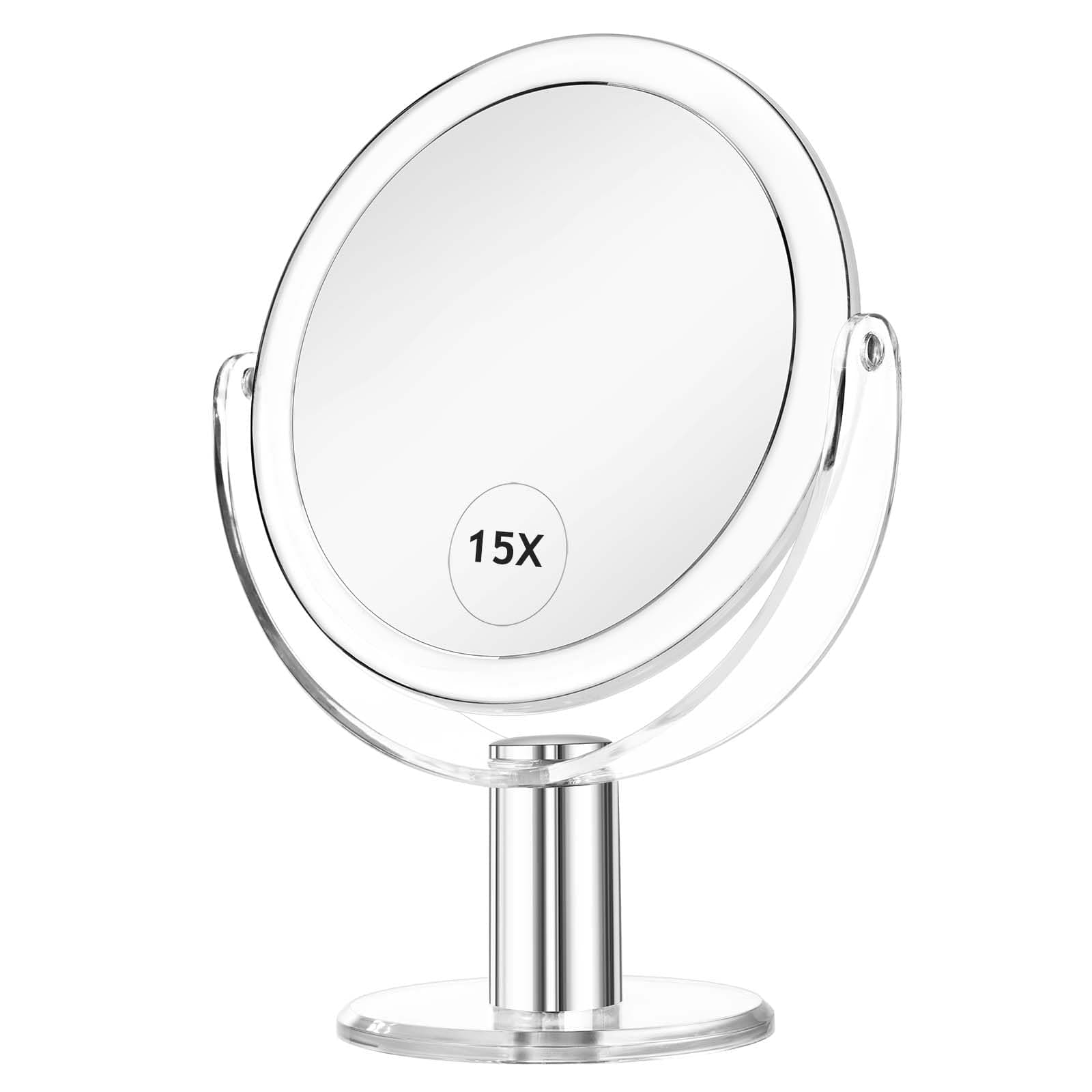 Vanity Mirror Makeup Mirror with Stand, 1X/15X Magnification Double Sided 360 Degree Swivel Magnifying Mirror, 7.4 Inch Portable Table Desk Counter top Mirror Bathroom Shaving Mirror