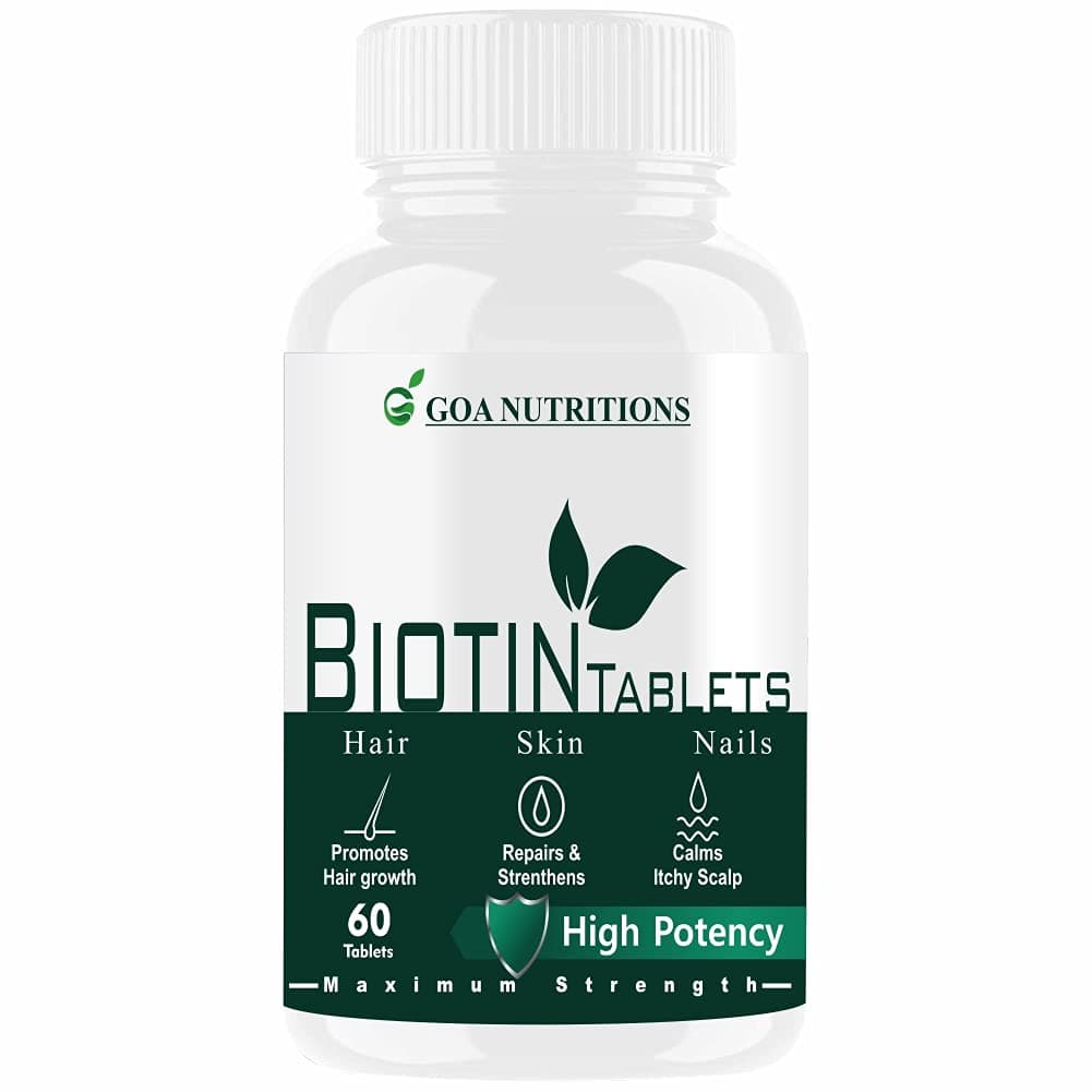 Goa Nutritions Biotin For Hair Growth Tablet With Vitamin A C E D3 and Zinc supplements For Women Men Sugar Free Tablets - 60