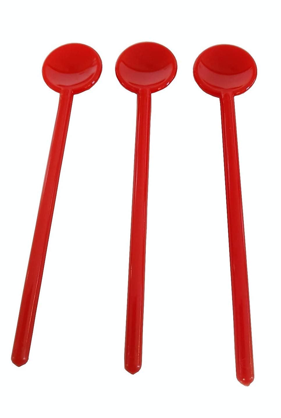 Stirring Spoons Set of 3 - All Red Colour/Sturdy Reusable Plastic / 14 Centimetres Long/for Tea Coffee Lemonade/Hot or Cold Drinks/No Scratches on Mug Cup Glass/Dishwasher Safe