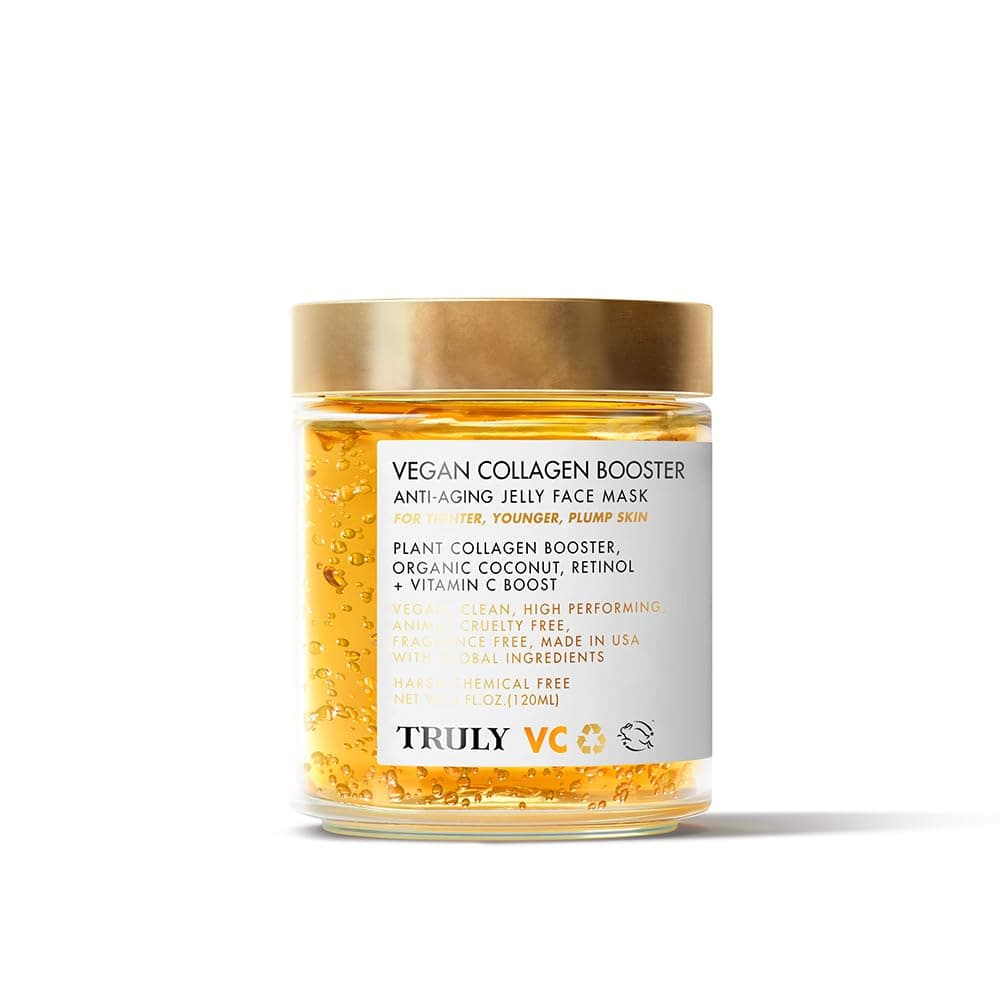 Truly Beauty Vegan Collagen Booster Anti-Aging Jelly Face Mask - Anti-Aging Face Mask For Tighter Skin, Softens Fine Lines & Wrinkles, Fades Age Spots and Discoloration - 4 Fl. Oz