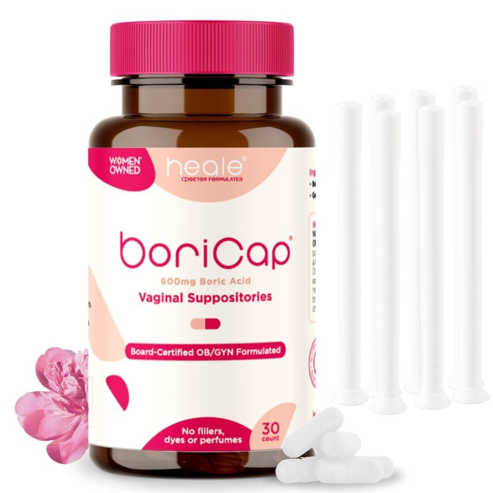 BoriCap Heale 600mg Boric Acid Suppositories | for Vaginal Odor | 30 Count & Plus 7 Applicators | Made in The USA