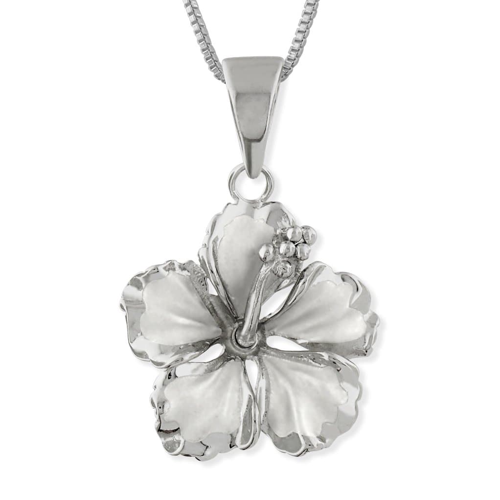 17mm Sterling Silver Hibiscus Pendant Necklace, Chain Necklace with Hibiscus Flower Pendant, 16+2" Extender, Made in Italy