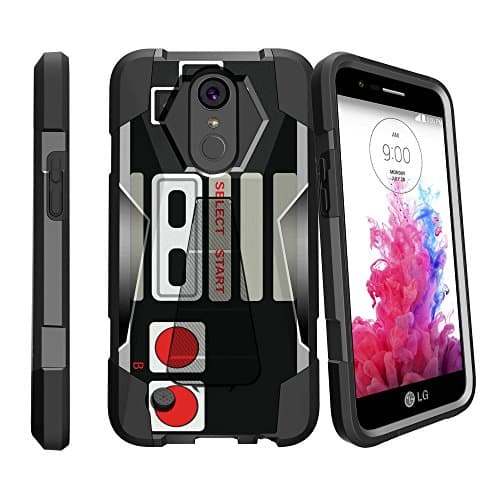 MINITURTLE Compatible with LG K20 V Black Case| LG K10 (2017)| LG K20 Plus Hybrid Case| LG Grace Case [Shock Fusion] Dual Layer Stand Case w/Designs Retro Controller