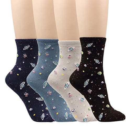 4 Pairs Space Women Socks Galaxy The Universe Crew Cotton Ankle Casual For Teenagers Big Girl