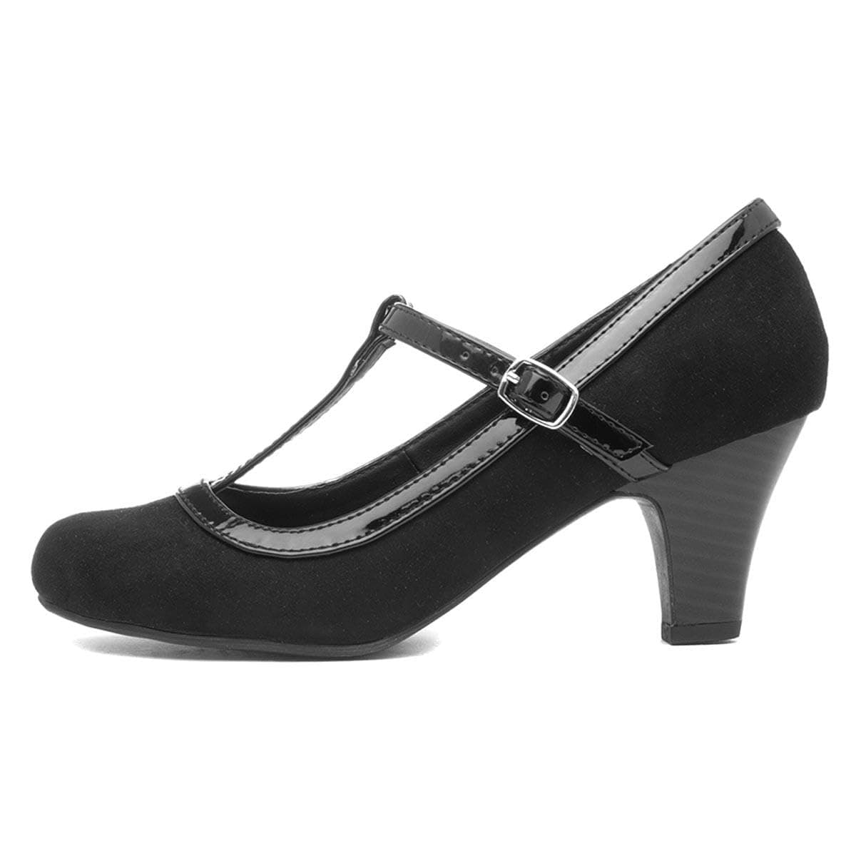 Womens Black Faux Suede Buckle Court Shoe