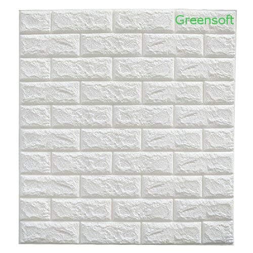 5 PCS(30.5'' x 27.2 '' or 78cm x 69.5cm) 3D Brick Wall Stickers PE Foam Self-adhesive Wallpaper Peel and Stick Wall Panels for Living Room Bedroom Background Wall Decoration(White)