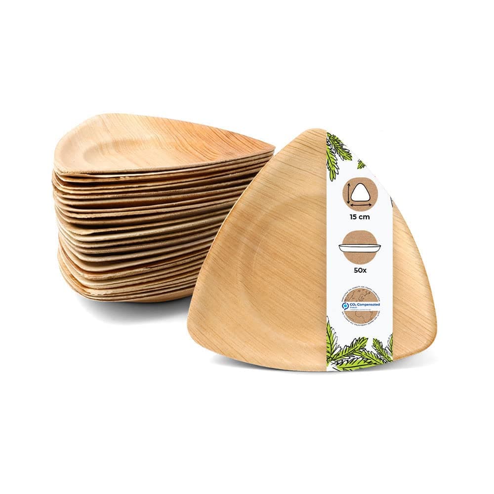 BIOZOYG Palmware - Sustainable Palm Leaf Plates Disposable Triangular Plates 15 cm 100% Compostable Party Plates Biodegradable Leaf Tableware Disposable Tableware Pack of 50