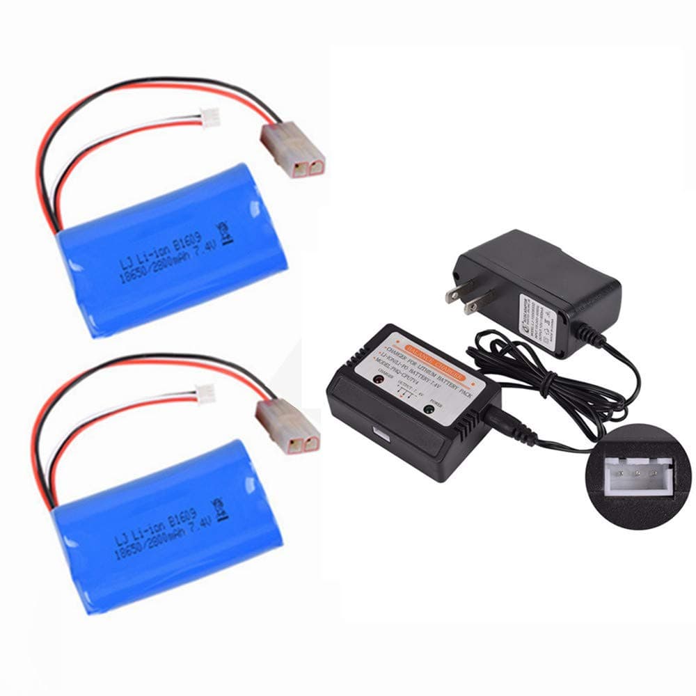 CBB7.4v 2800mah Li-ion Battery for Heng Long RC Tank MJX RC Aircraft with L6.2-2P Plug 2 Pack and 7.4V Balance Charger